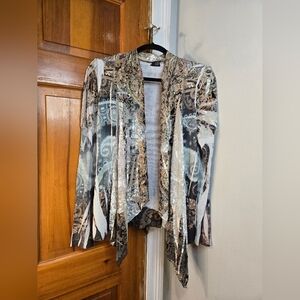 New Directions Velvet Beaded Grey & Brown Open Cardigan Sz M